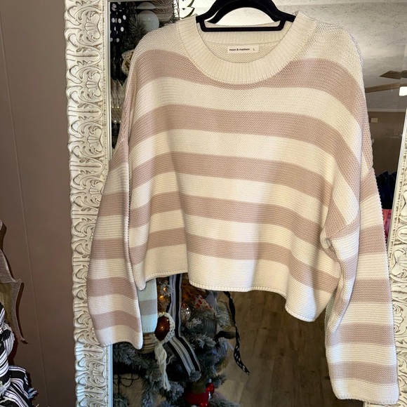 Moon & Madison • Oversized Striped Knit Semi Cropped Sweater - Picture 1 of 10